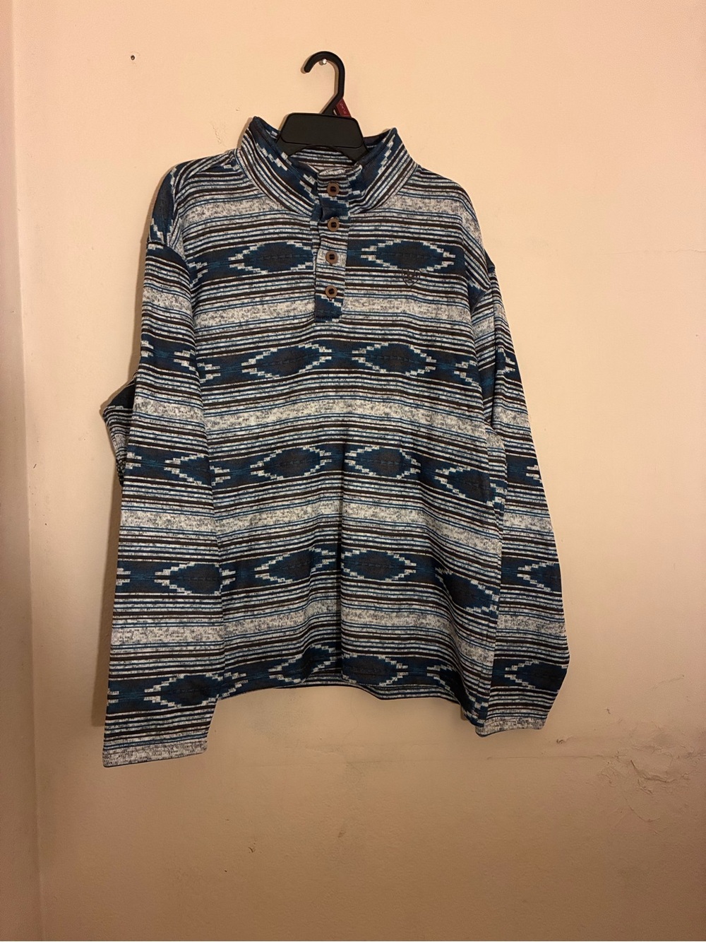 Ariat Blue and Gray Striped Pattern Crewneck Henley